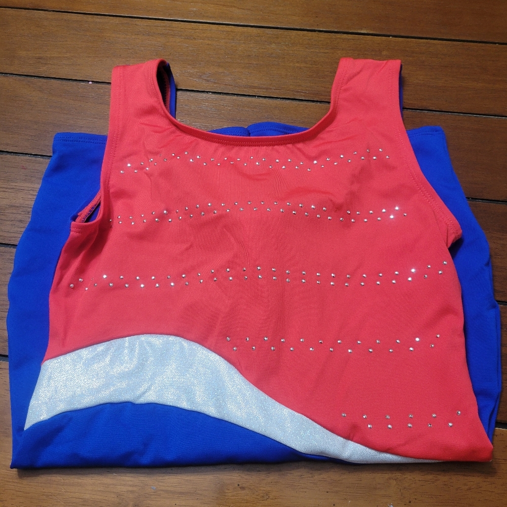 Girls large red silver and blue leotard